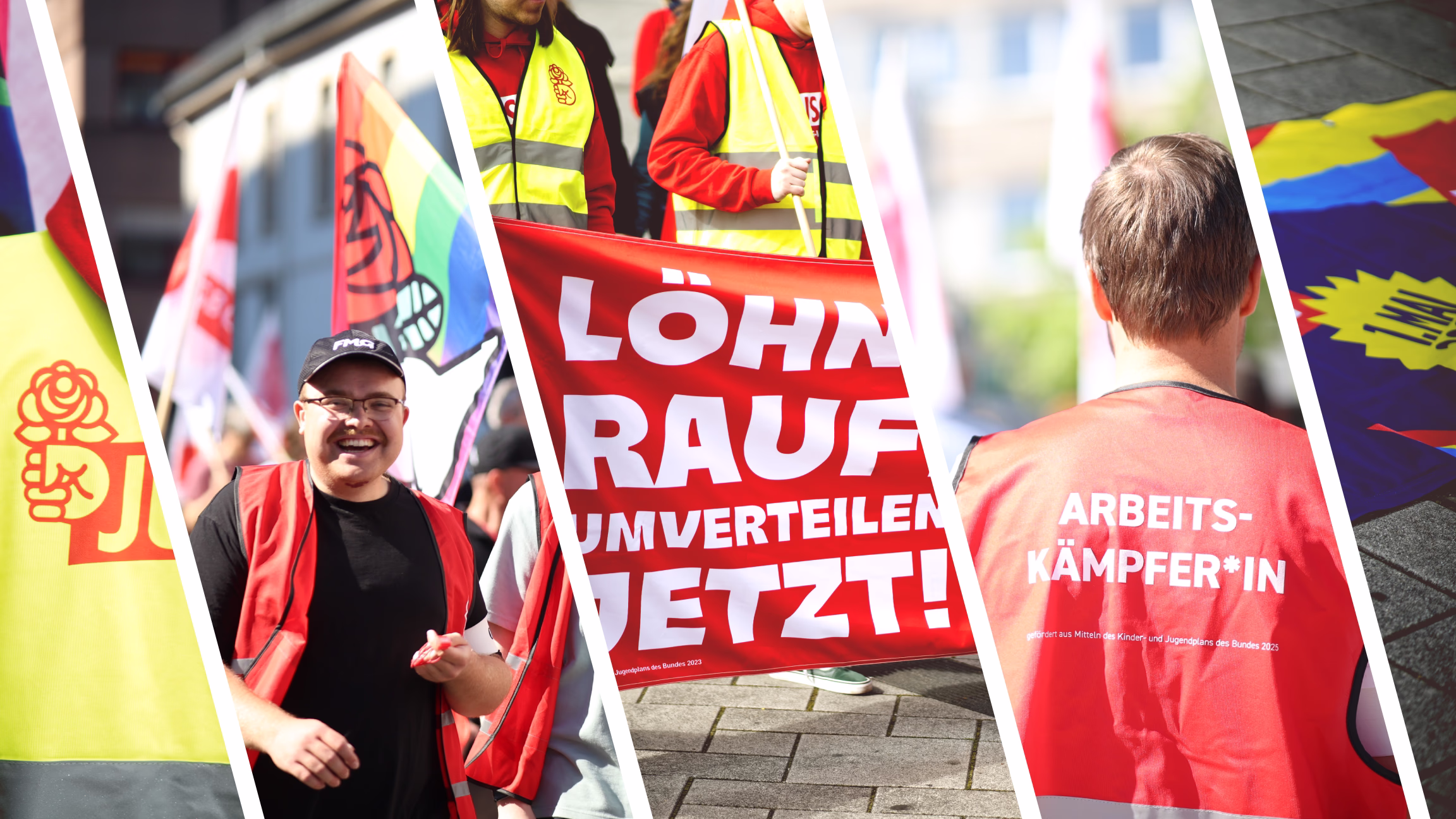 Kollage von Bildern der Jusos bei verschiedenen Demonstrationen